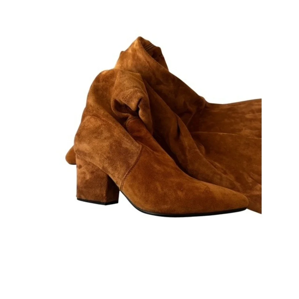 Vero Cuoio Cognac Brown Faux Suede Over The Knee Block Heel Boots Pointed Toe